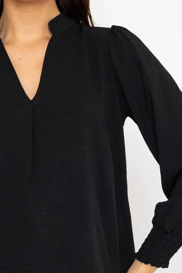 Pala D'oro Long Sleeve Collarless Top In Black*Women Tops & Blouses