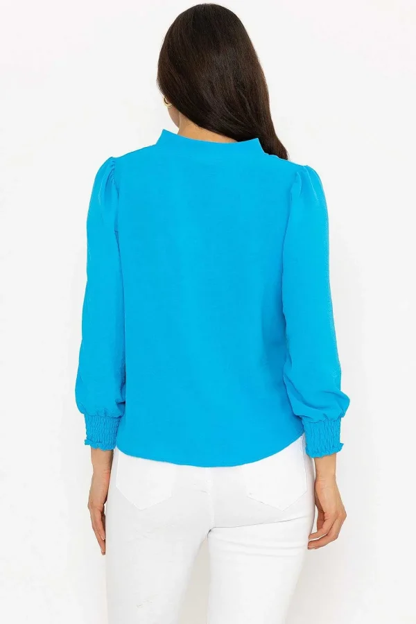 Pala D'oro Long Sleeve Collarless Top In Blue*Women Tops & Blouses