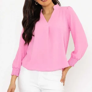 Pala D'oro Long Sleeve Collarless Top In Pink*Women Tops & Blouses