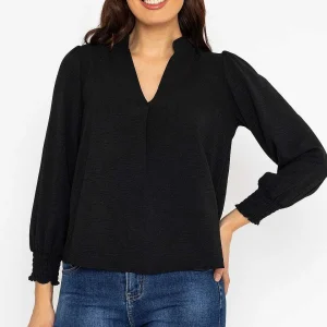 Pala D'oro Long Sleeve Collarless Top In Black*Women Tops & Blouses