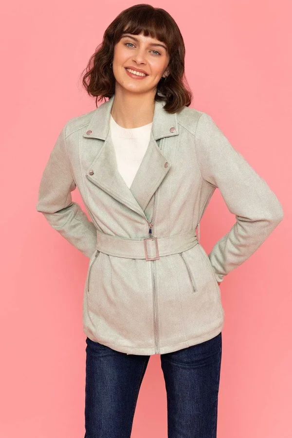 Rowen Avenue Longline Suede Biker In Sage*Women Coats & Jackets