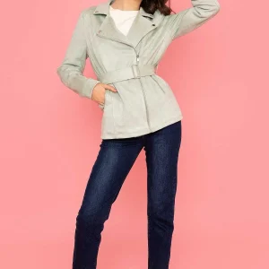 Rowen Avenue Longline Suede Biker In Sage*Women Coats & Jackets