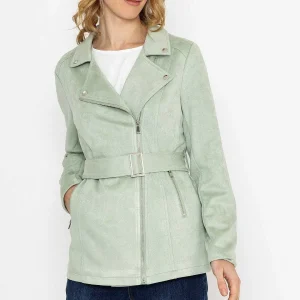 Rowen Avenue Longline Suede Biker In Sage*Women Coats & Jackets