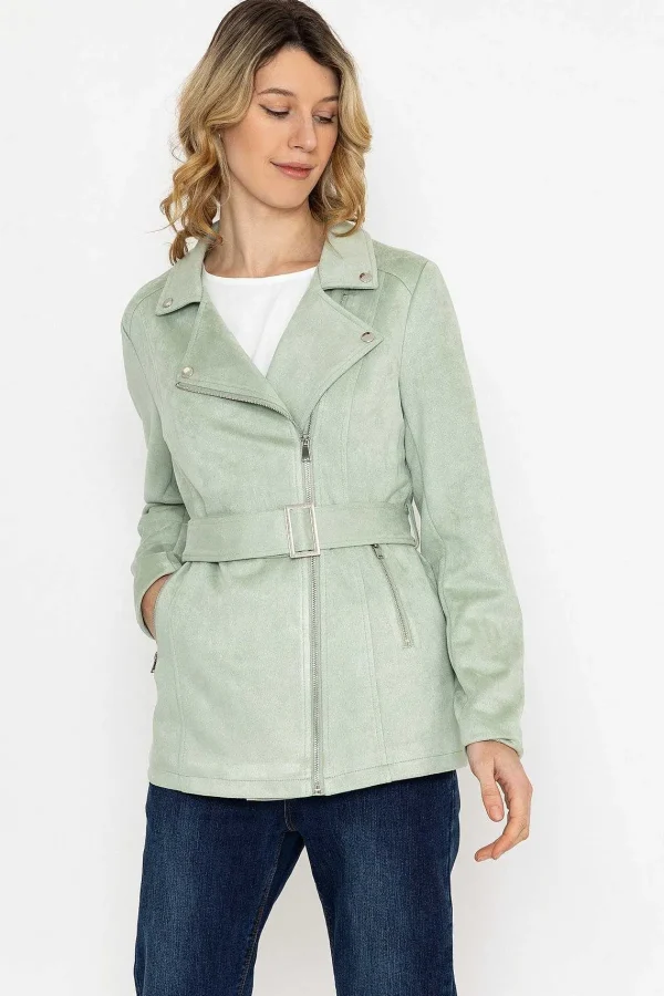Rowen Avenue Longline Suede Biker In Sage*Women Coats & Jackets
