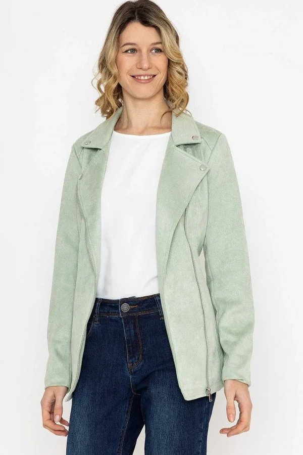 Rowen Avenue Longline Suede Biker In Sage*Women Coats & Jackets