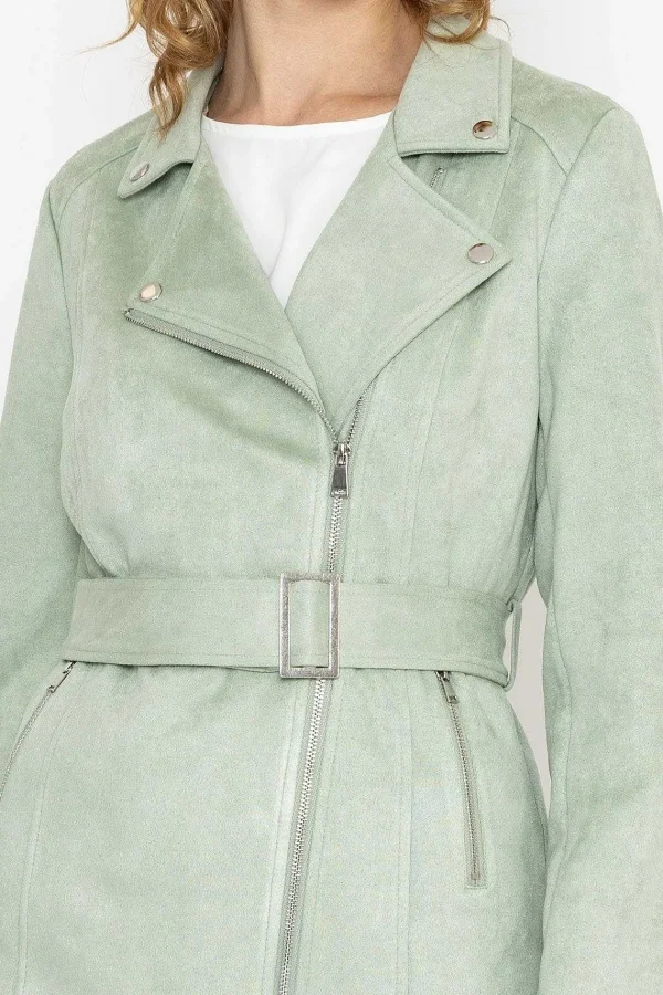 Rowen Avenue Longline Suede Biker In Sage*Women Coats & Jackets