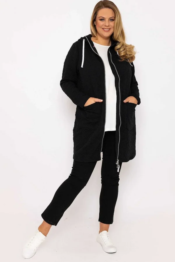 Ulla Popken Longline Zip Jacquard Jacket In Black*Women Hoodies & Sweatshirts