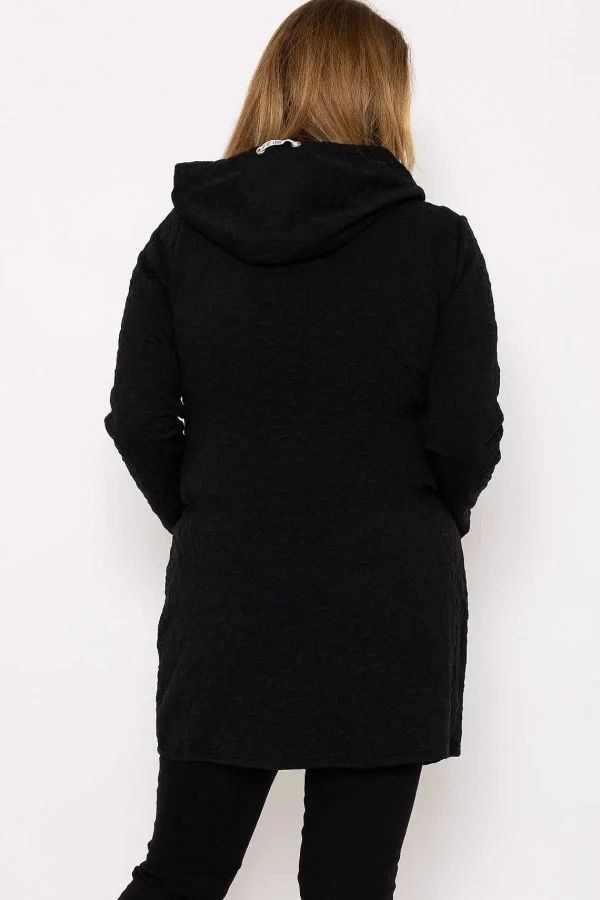 Ulla Popken Longline Zip Jacquard Jacket In Black*Women Hoodies & Sweatshirts