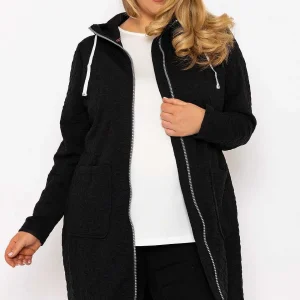 Ulla Popken Longline Zip Jacquard Jacket In Black*Women Hoodies & Sweatshirts