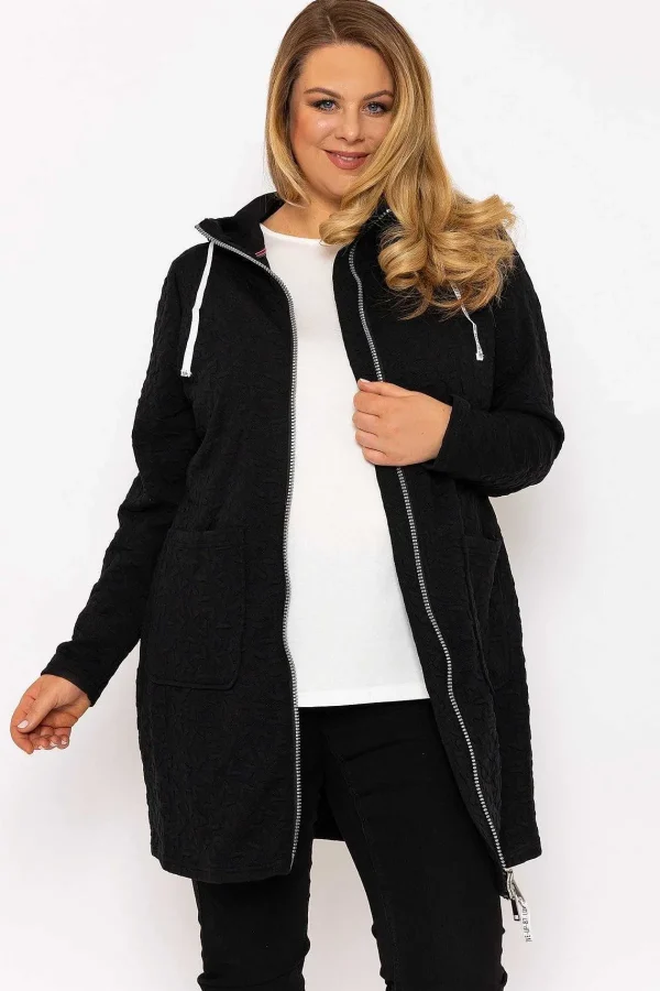 Ulla Popken Longline Zip Jacquard Jacket In Black*Women Hoodies & Sweatshirts