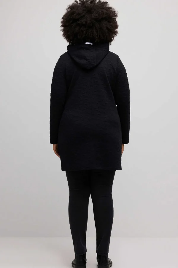 Ulla Popken Longline Zip Jacquard Jacket In Black*Women Hoodies & Sweatshirts