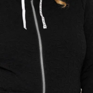 Ulla Popken Longline Zip Jacquard Jacket In Black*Women Hoodies & Sweatshirts