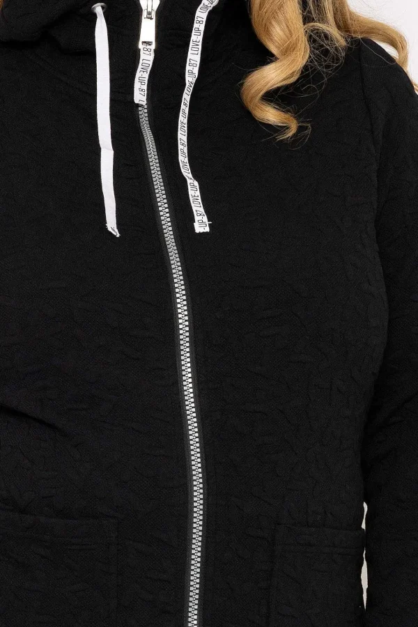 Ulla Popken Longline Zip Jacquard Jacket In Black*Women Hoodies & Sweatshirts