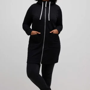 Ulla Popken Longline Zip Jacquard Jacket In Black*Women Hoodies & Sweatshirts