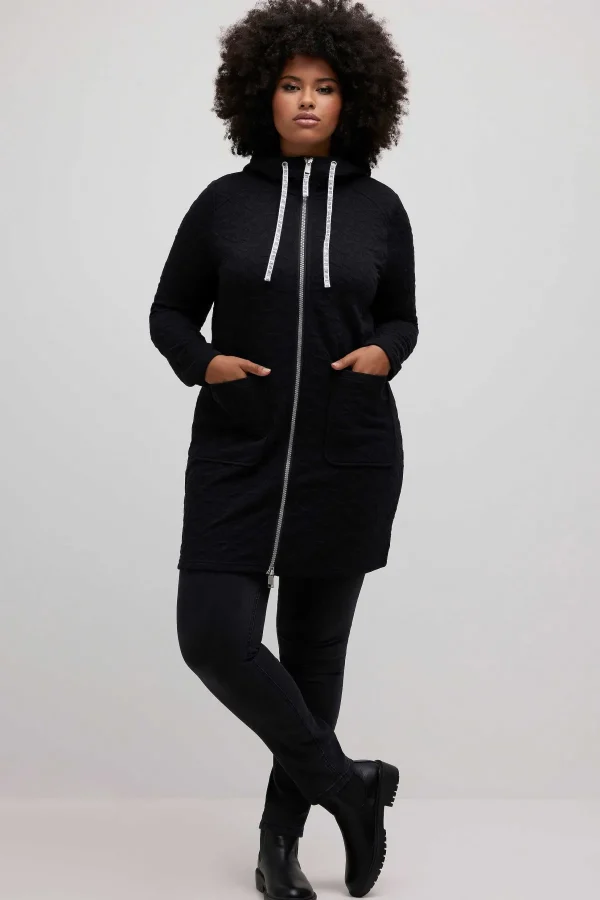 Ulla Popken Longline Zip Jacquard Jacket In Black*Women Hoodies & Sweatshirts