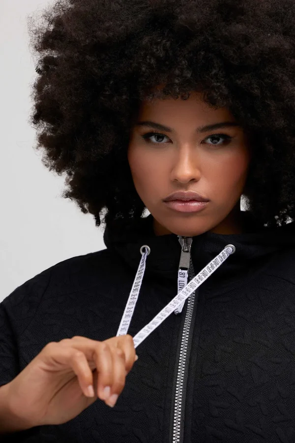 Ulla Popken Longline Zip Jacquard Jacket In Black*Women Hoodies & Sweatshirts