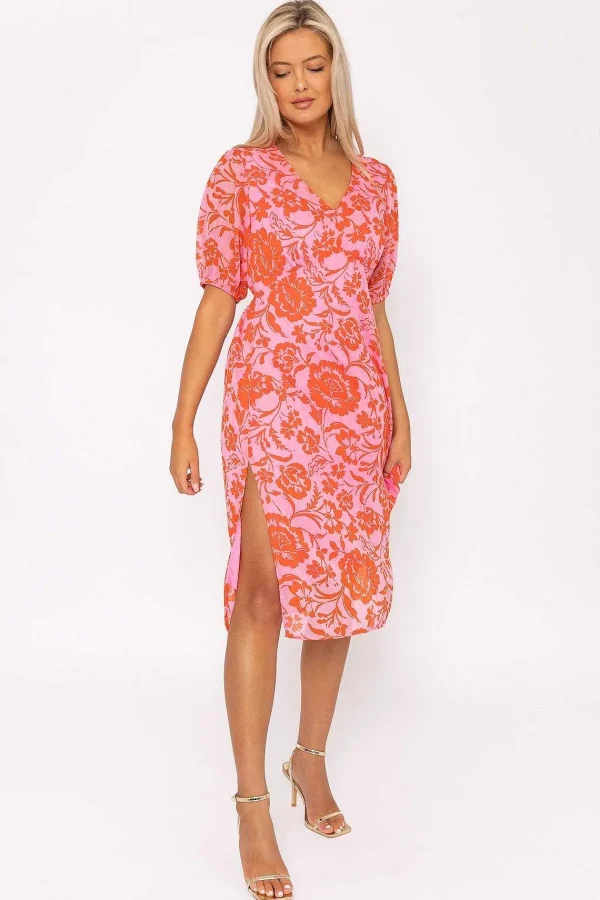 Rowen Avenue Luna Pink Print Midi Dress* Sale Dresses