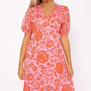 Rowen Avenue Luna Pink Print Midi Dress* Sale Dresses