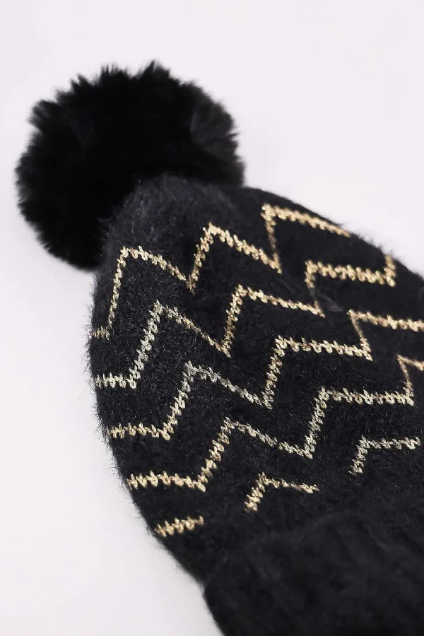 SOUL Accessories Lurex Stripe Beanie In Black* Hats