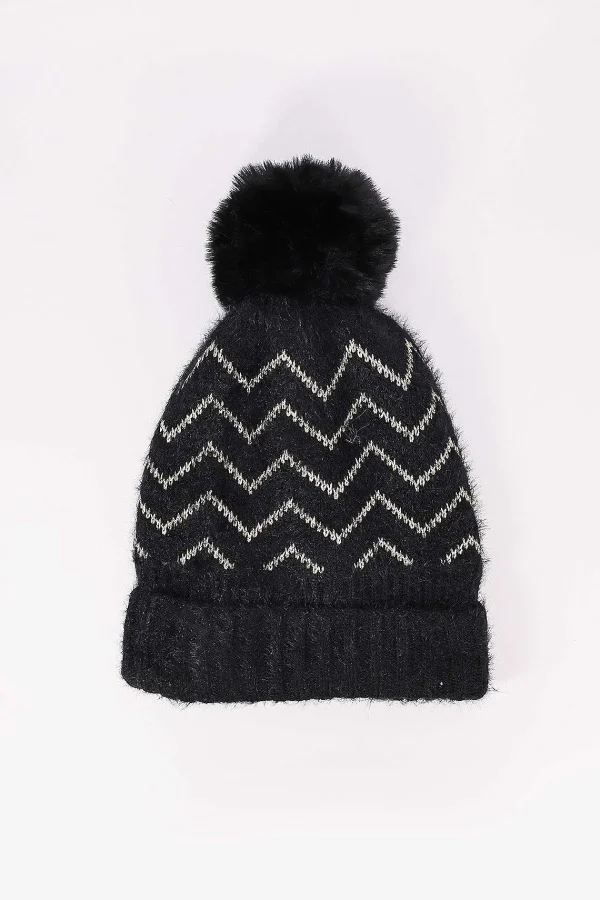 SOUL Accessories Lurex Stripe Beanie In Black* Hats