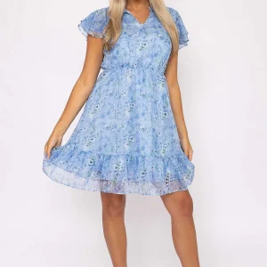 Rowen Avenue Maria Blue Printed Knee Dress* Sale Dresses