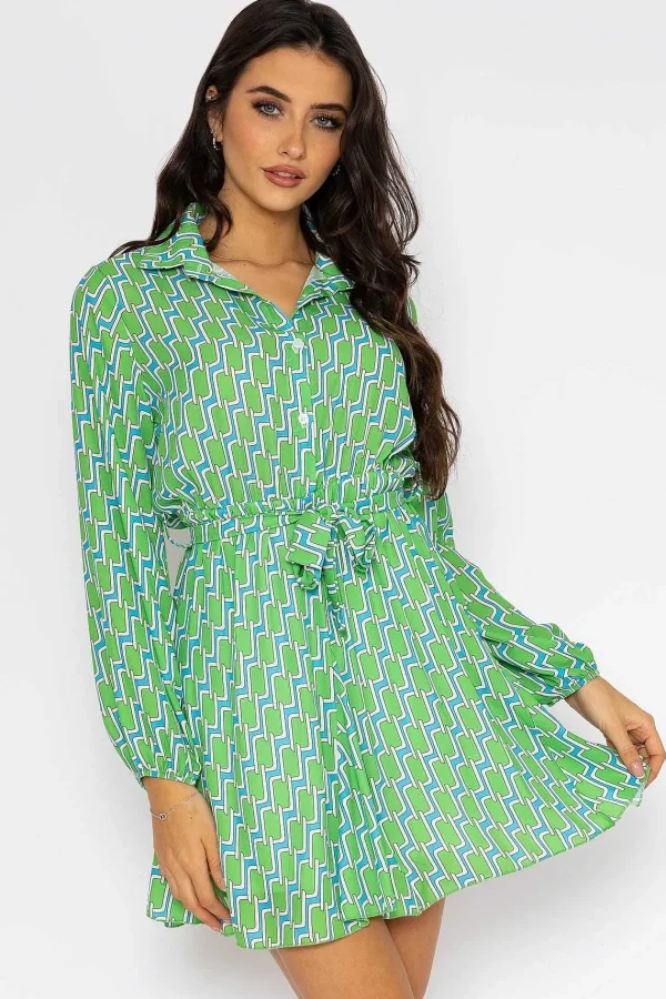 Pala D'oro Maria Mini Dress In Green Print*Women Dresses & Jumpsuits