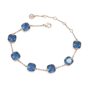 Tipperary Crystal Jewellery Maureen Ohara Blue Cushion Stone Rose Gold Bracelet* Boxed Gifts