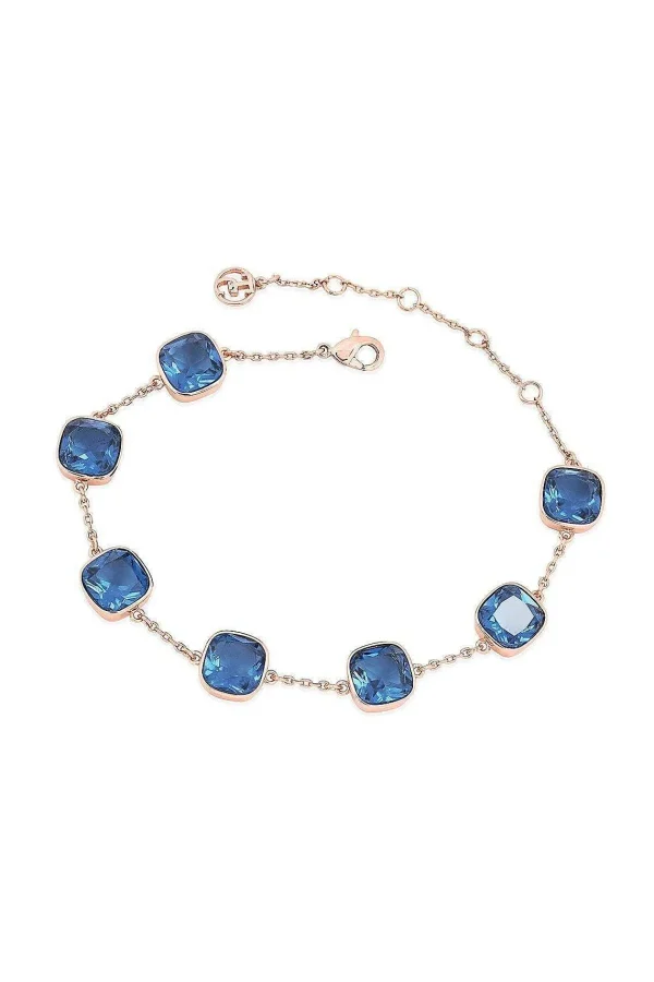 Tipperary Crystal Jewellery Maureen Ohara Blue Cushion Stone Rose Gold Bracelet* Boxed Gifts