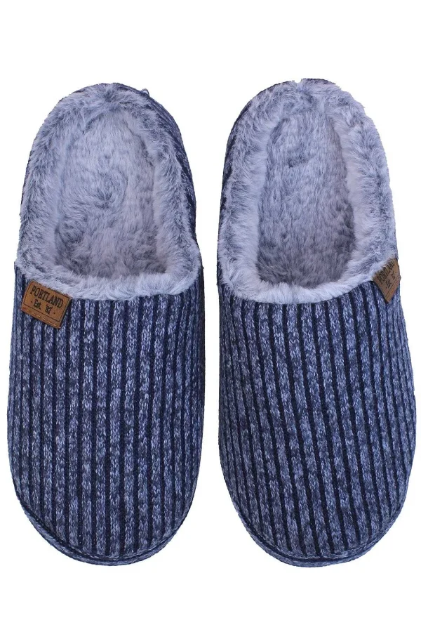 Portland Mens Chunky Knit Mule Slippers In Blue*Women Nightwear
