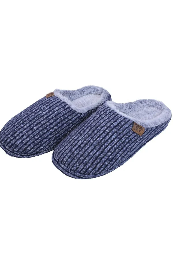 Portland Mens Chunky Knit Mule Slippers In Blue*Women Nightwear