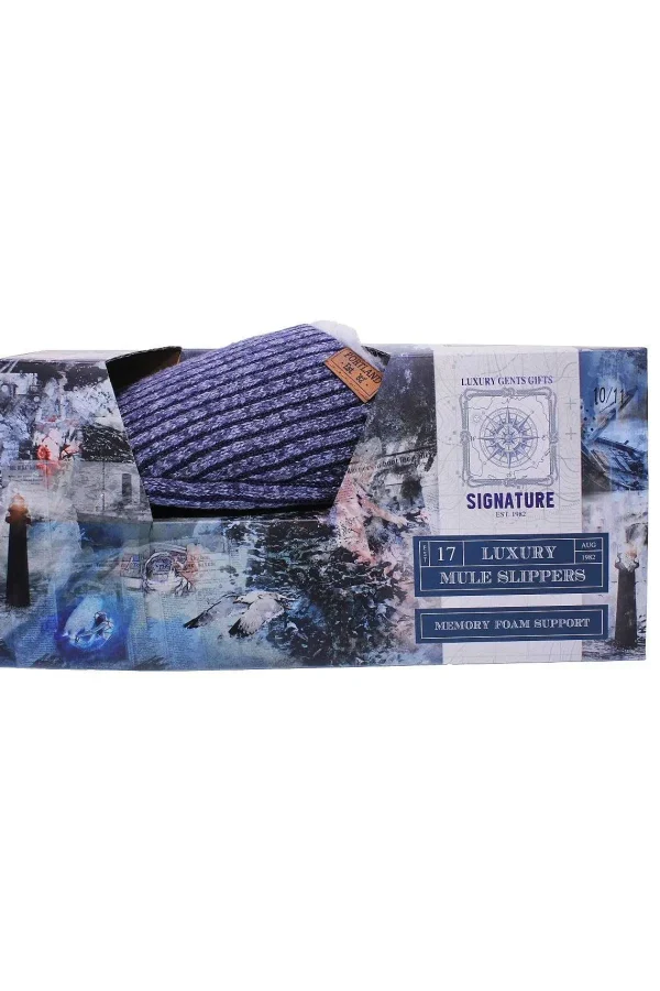 Portland Mens Chunky Knit Mule Slippers In Blue*Women Nightwear