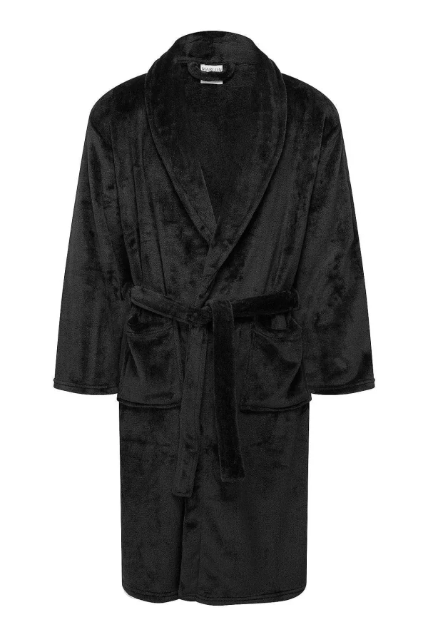 Marlon Sleepwear Mens Collared Fleece Robe In Black*Women Nightwear