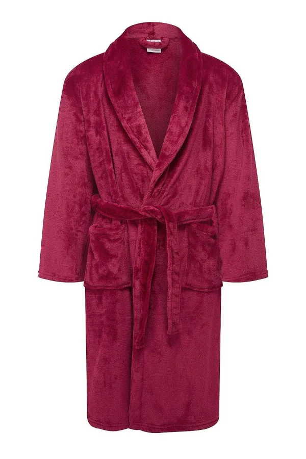 Marlon Sleepwear Mens Collared Fleece Robe In Wine*Women Nightwear