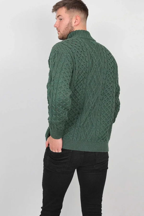 Aran Woollen Mills Mens Diamond Knit Troyer In Connemara Green*Women Jumpers & Cardigans