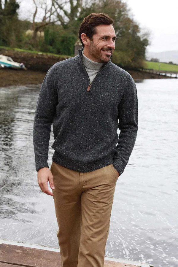 Aran Woollen Mills Men'S Donegal Blend V-Neck Zip Sweater*Women Jumpers & Cardigans