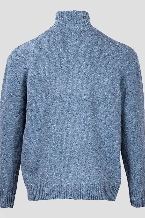 Aran Woollen Mills Men'S Donegal Blend V-Neck Zip Sweater In Blue*Women Jumpers & Cardigans