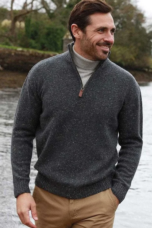 Aran Woollen Mills Men'S Donegal Blend V-Neck Zip Sweater*Women Jumpers & Cardigans