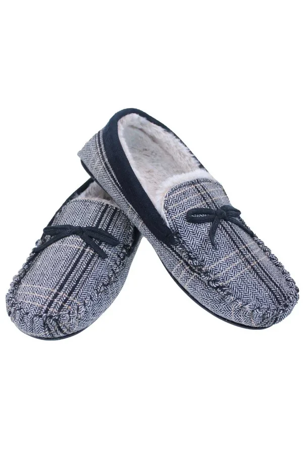Portland Mens Luxury Moccasin Slippers In Tweed*Women Nightwear