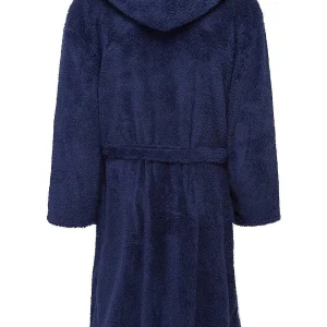 Marlon Sleepwear Mens Sherpa Hooded Fleece Robe In Navy*Women Nightwear