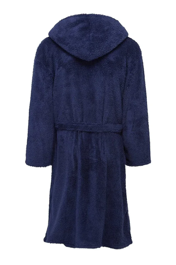 Marlon Sleepwear Mens Sherpa Hooded Fleece Robe In Navy*Women Nightwear