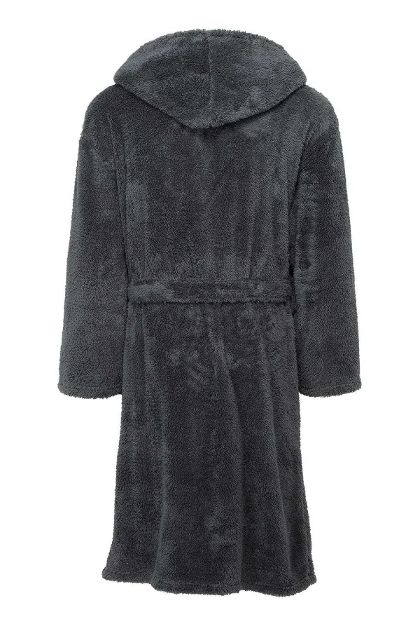 Marlon Sleepwear Mens Sherpa Hooded Fleece Robe In Charcoal*Women Nightwear