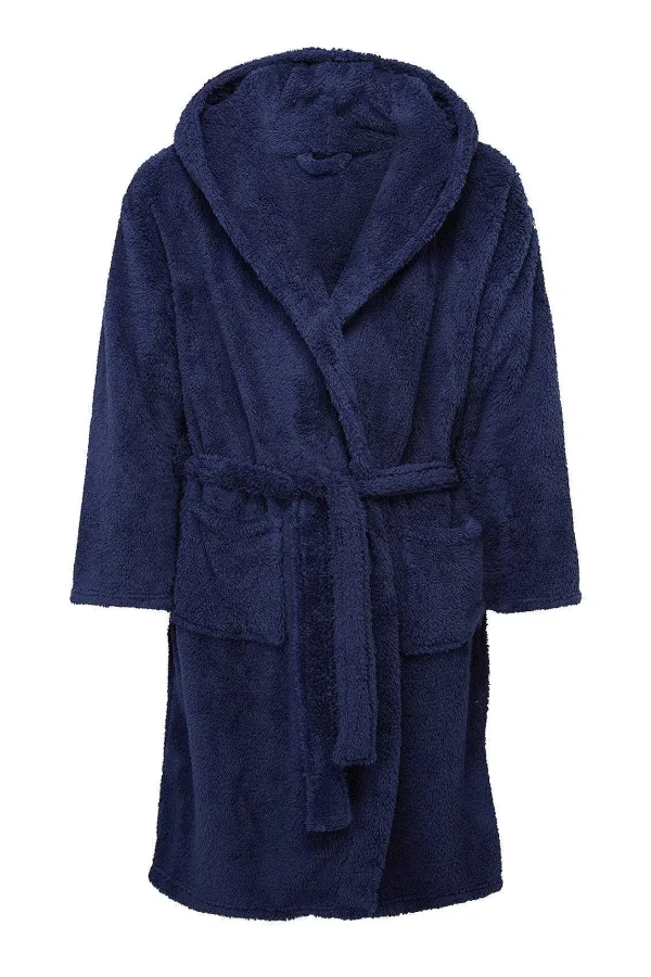 Marlon Sleepwear Mens Sherpa Hooded Fleece Robe In Navy*Women Nightwear