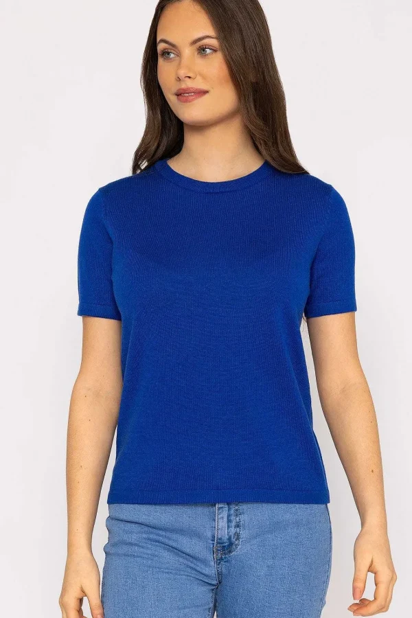 Kelly & Grace Weekend Merino Short Sleeve Crew In Cobalt*Women Jumpers & Cardigans