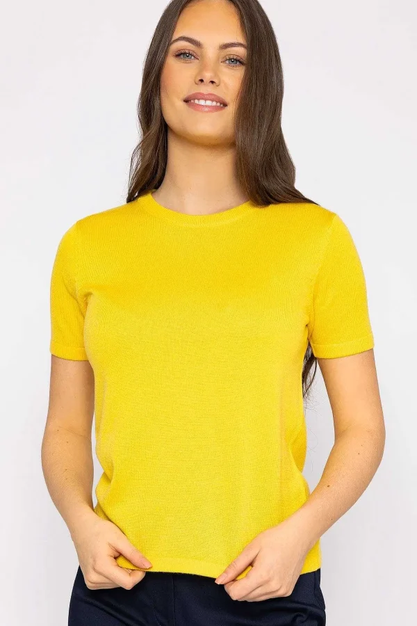 Kelly & Grace Weekend Merino Short Sleeve Crew In Yellow*Women Jumpers & Cardigans
