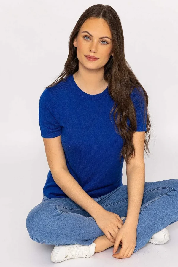 Kelly & Grace Weekend Merino Short Sleeve Crew In Cobalt*Women Jumpers & Cardigans