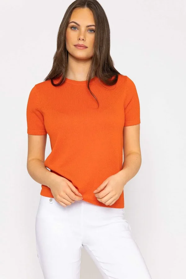 Kelly & Grace Weekend Merino Short Sleeve Crew In Orange*Women Jumpers & Cardigans