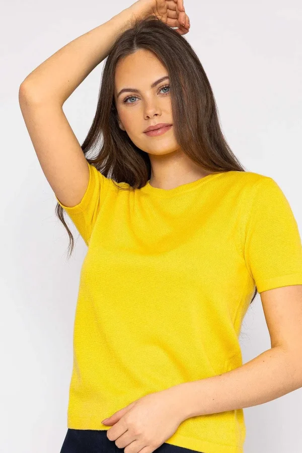 Kelly & Grace Weekend Merino Short Sleeve Crew In Yellow*Women Jumpers & Cardigans