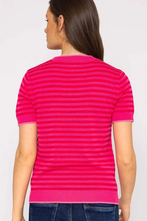Kelly & Grace Weekend Merino Stripe Crew In Pink*Women Jumpers & Cardigans