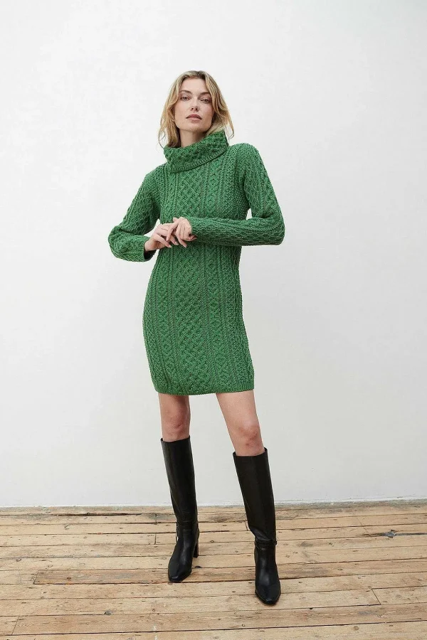 Aran Woollen Mills Merino Wool Knitted Roll Neck Tunic In Green*Women Jumpers & Cardigans