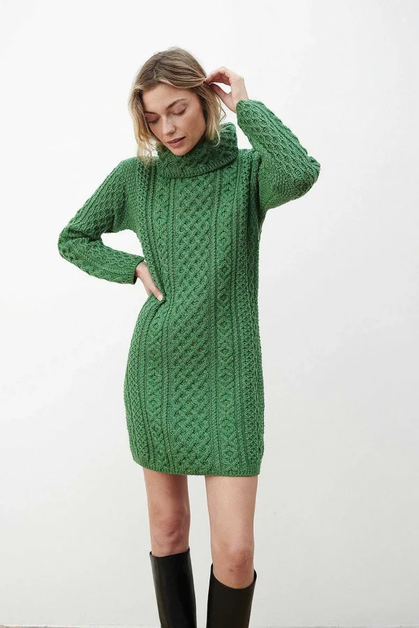 Aran Woollen Mills Merino Wool Knitted Roll Neck Tunic In Green*Women Jumpers & Cardigans